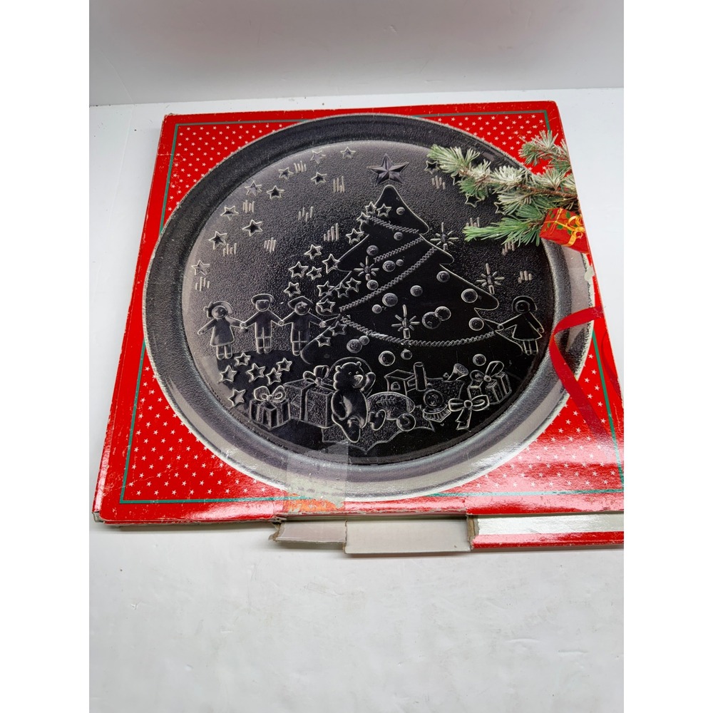 Duralex France Christmas Platter 13in Clear Tempered Glass Noel Tree 3480